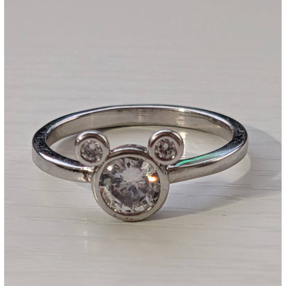 Disney Mickey Mouse‎ Sterling Silver Swarovski Crystal Ring Size 7.5